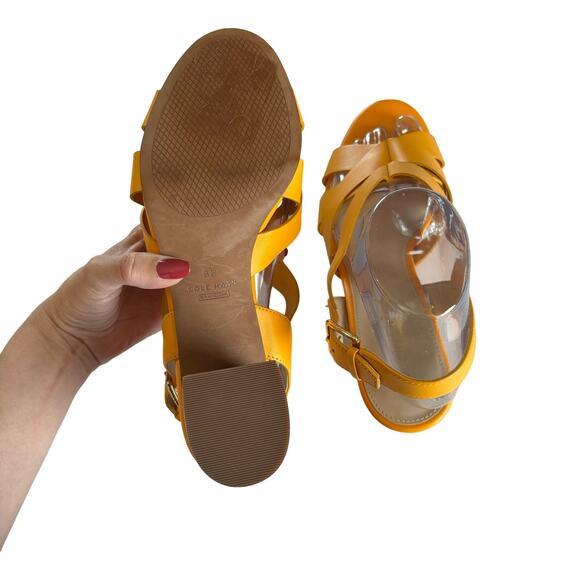 Cole Haan Jamie Radiant Yellow Leather Block Heel Crossover Strap Sandals Size 8 - Picture 5 of 8